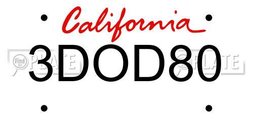 3DOD80 California License Plate