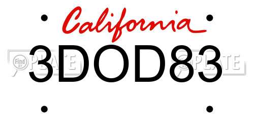 3DOD83 California License Plate
