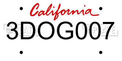3DOG007 California License Plate