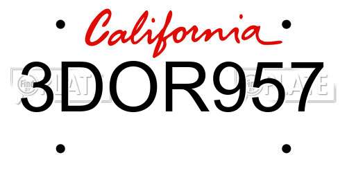 3DOR957 California License Plate