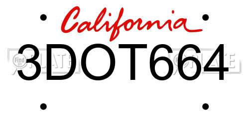 3DOT664 California License Plate