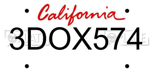 3DOX574 California License Plate