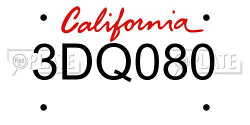 3DQ080 California License Plate