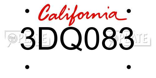 3DQ083 California License Plate