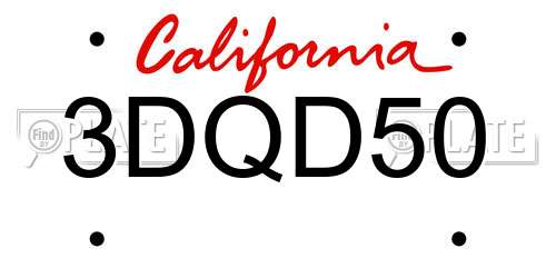 3DQD50 California License Plate
