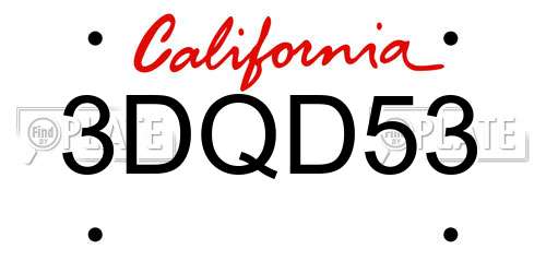 3DQD53 California License Plate