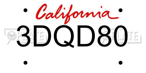 3DQD80 California License Plate