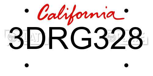 3DRG328 California License Plate
