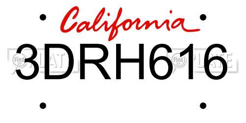 3DRH616 California License Plate