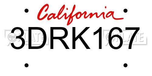 3DRK167 California License Plate