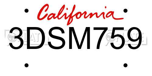 3DSM759 California License Plate