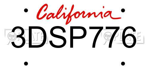 3DSP776 California License Plate