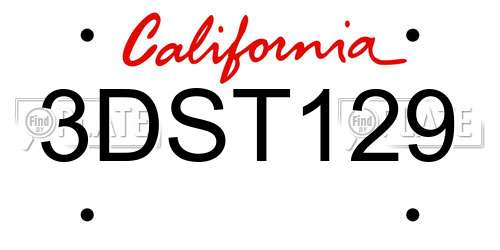 3DST129 California License Plate