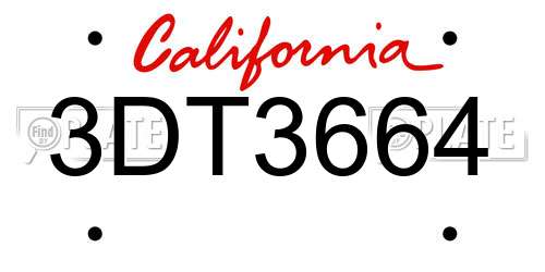 3DT3664 California License Plate