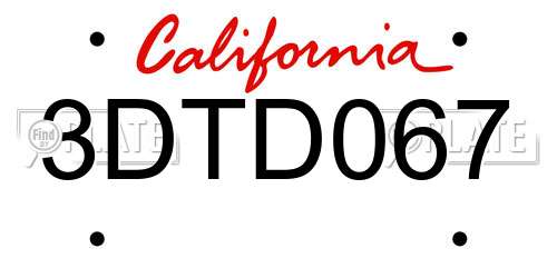 3DTD067 California License Plate
