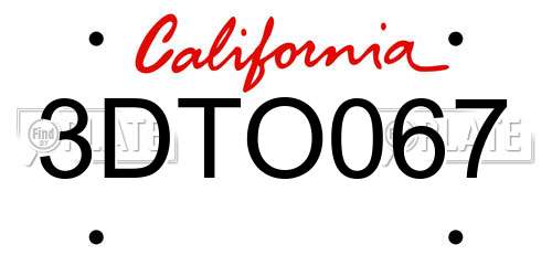 3DTO067 California License Plate