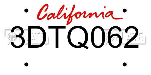 3DTQ062 California License Plate