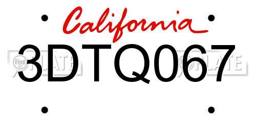 3DTQ067 California License Plate