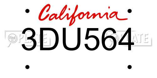 3DU564 California License Plate