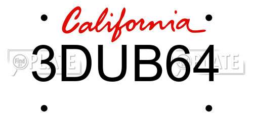 3DUB64 California License Plate