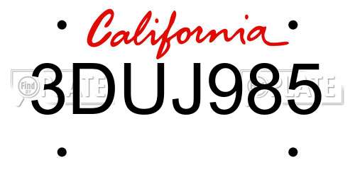 3DUJ985 California License Plate