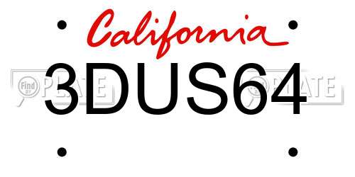 3DUS64 California License Plate