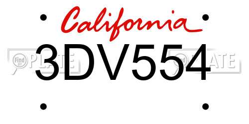 3DV554 California License Plate
