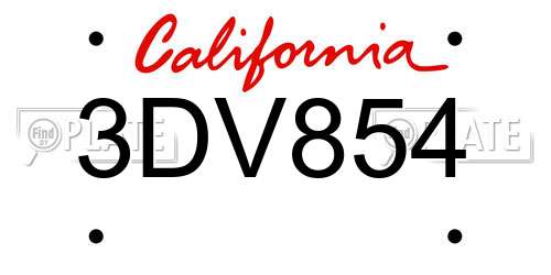 3DV854 California License Plate