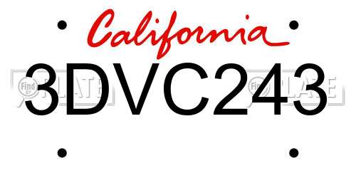 3DVC243 California License Plate