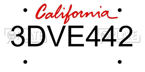 3DVE442 California License Plate