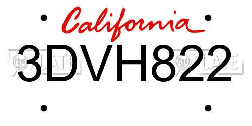 3DVH822 California License Plate
