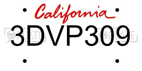 3DVP309 California License Plate