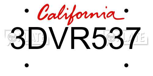 3DVR537 California License Plate