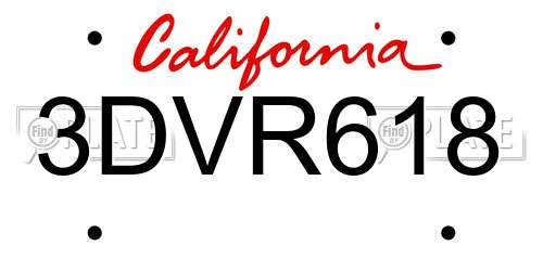 3DVR618 California License Plate