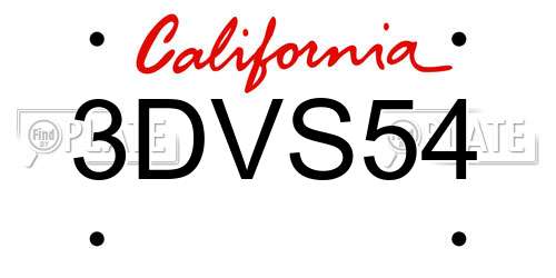 3DVS54 California License Plate