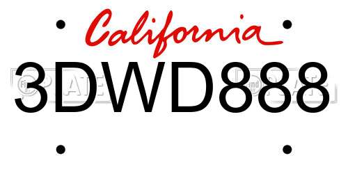 3DWD888 California License Plate