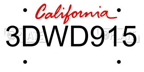 3DWD915 California License Plate
