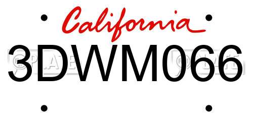 3DWM066 California License Plate
