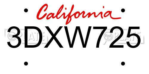 3DXW725 California License Plate