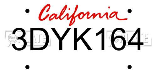 3DYK164 California License Plate