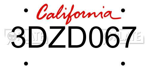 3DZD067 California License Plate