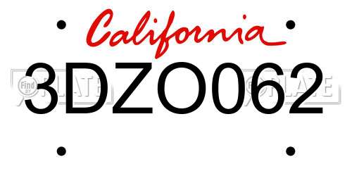 3DZO062 California License Plate