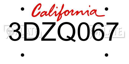 3DZQ067 California License Plate