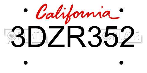 3DZR352 California License Plate