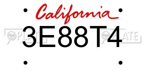 3E88T4 California License Plate
