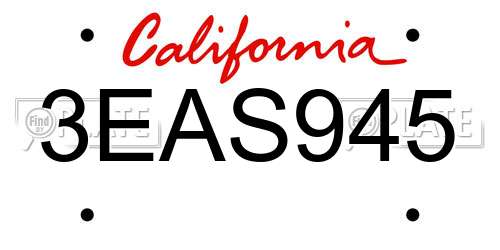 3EAS945 California License Plate
