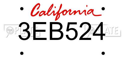 3EB524 California License Plate