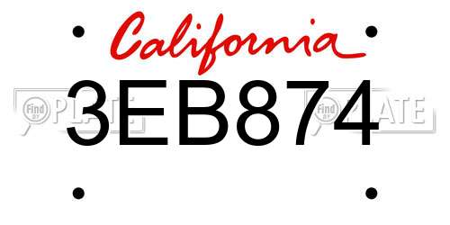 3EB874 California License Plate