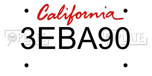 3EBA90 California License Plate