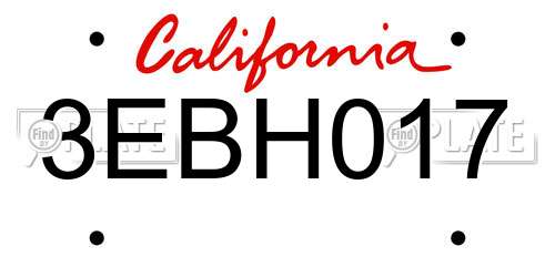 3EBH017 California License Plate
